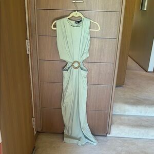Zara Light Green Maxi Linen Dress with Ring Detail